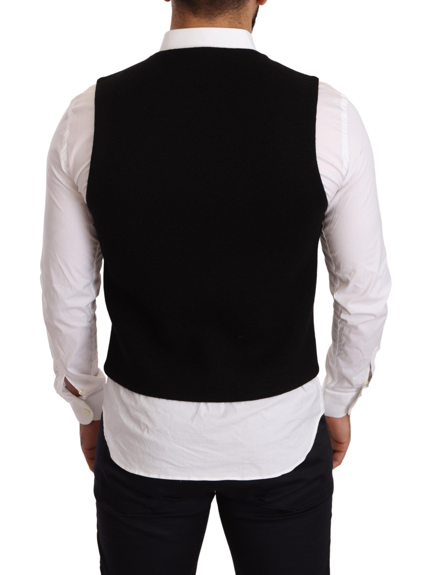 Dolce & Gabbana Black Cotton Single Breasted Waistcoat Dolce & Gabbana