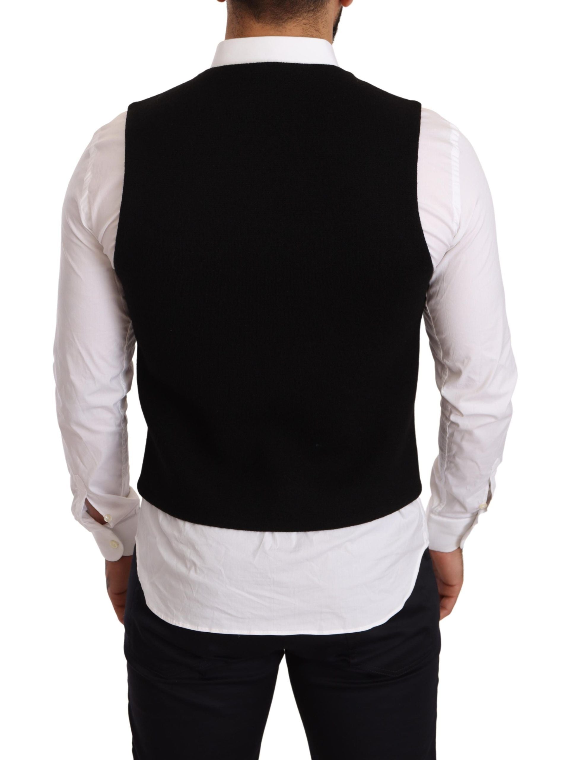 Dolce & Gabbana Black Cotton Single Breasted Waistcoat Dolce & Gabbana