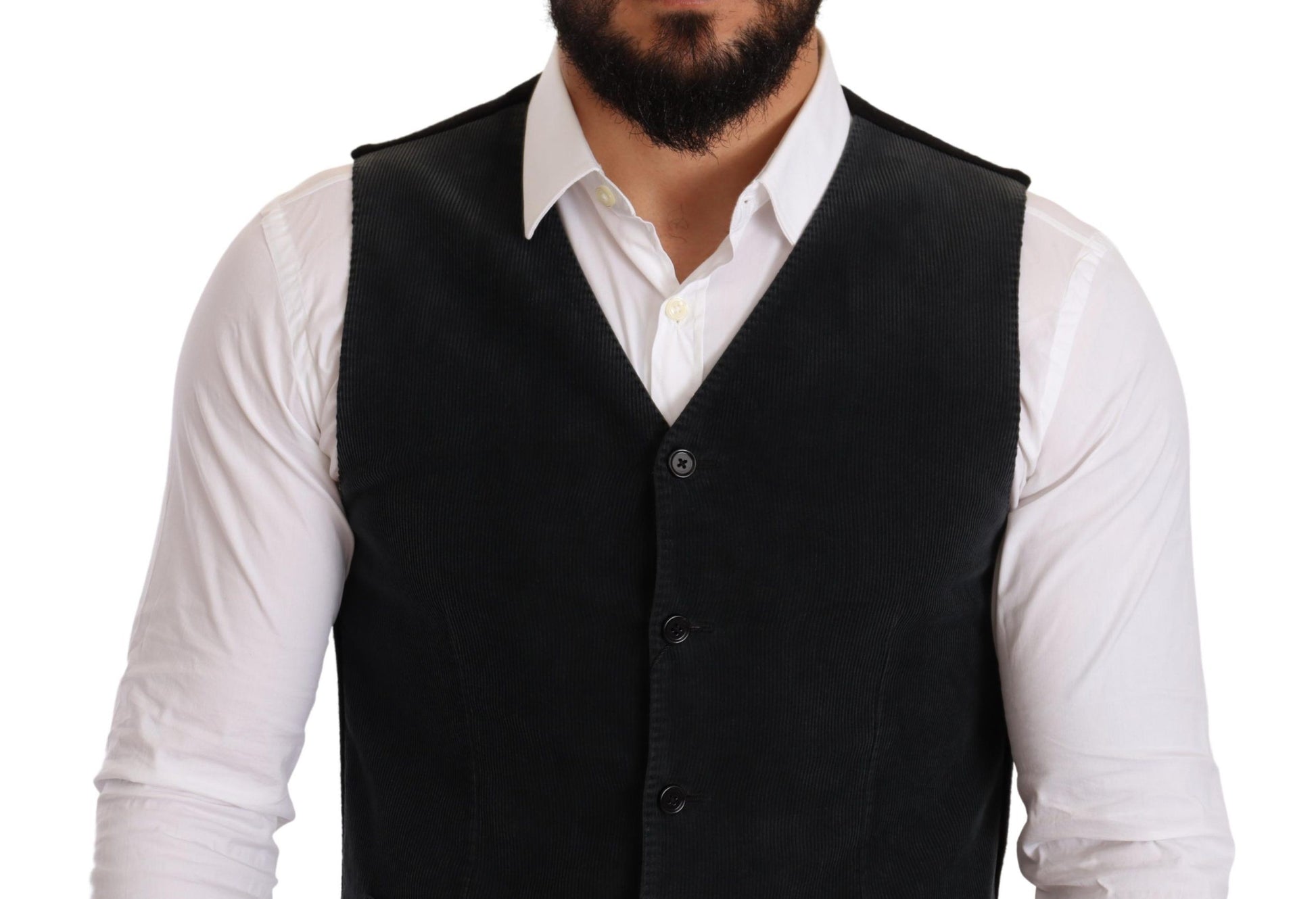 Dolce & Gabbana Black Cotton Single Breasted Waistcoat Dolce & Gabbana