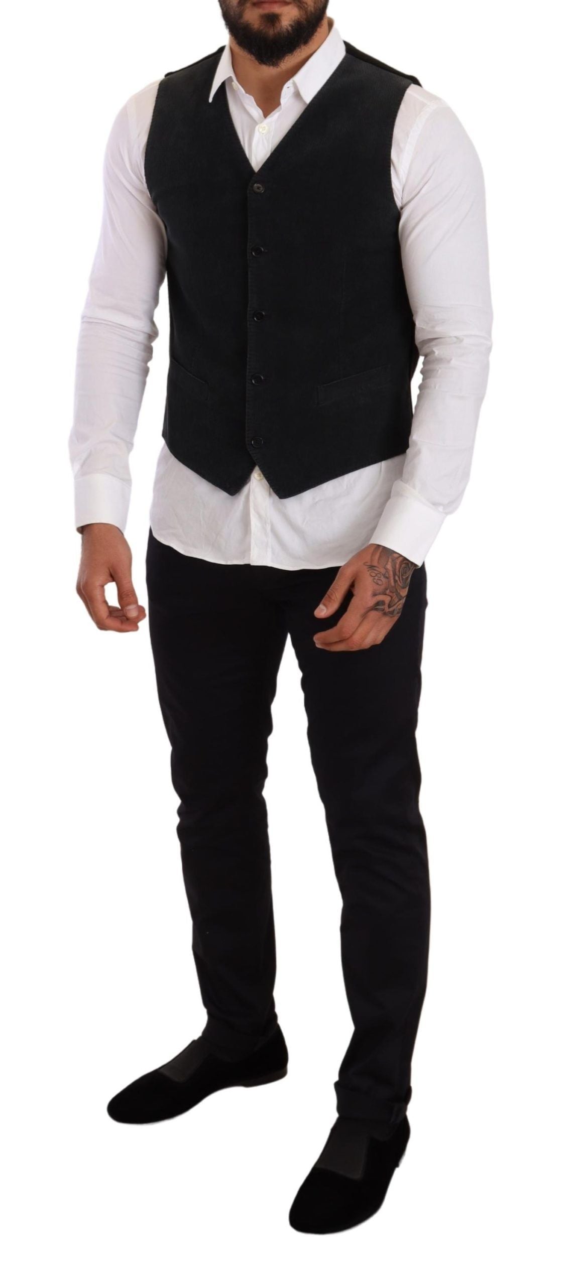 Dolce & Gabbana Black Cotton Single Breasted Waistcoat Dolce & Gabbana