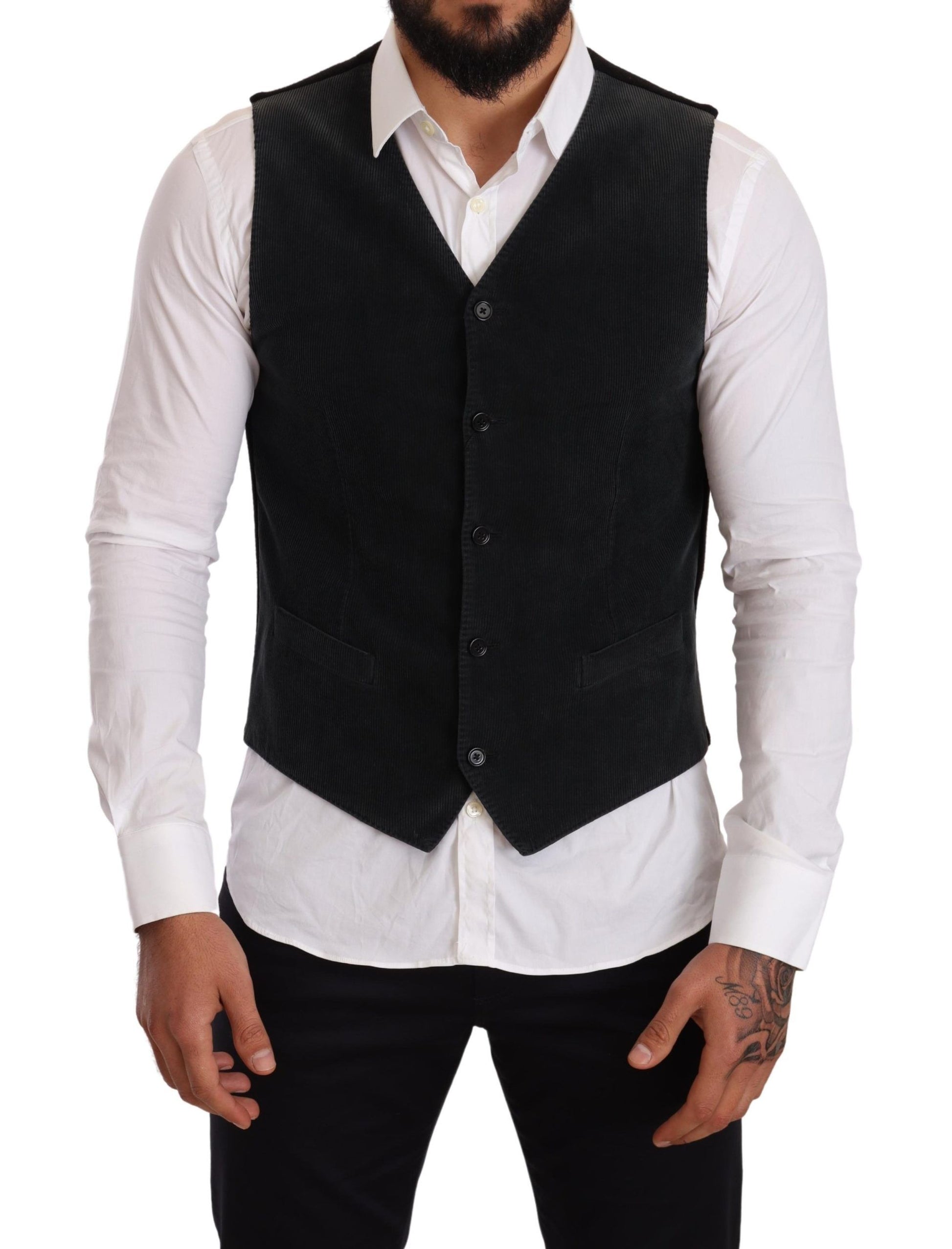 Dolce & Gabbana Black Cotton Single Breasted Waistcoat Dolce & Gabbana