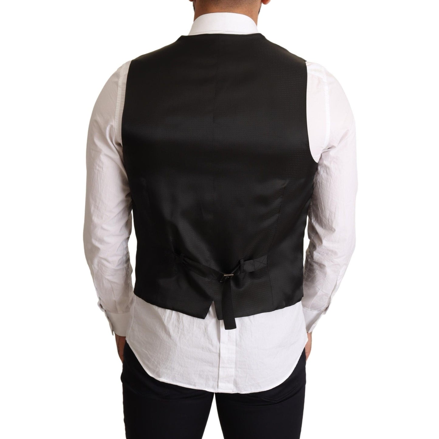 Dolce & Gabbana Black Wool Formal Waistcoat Dress