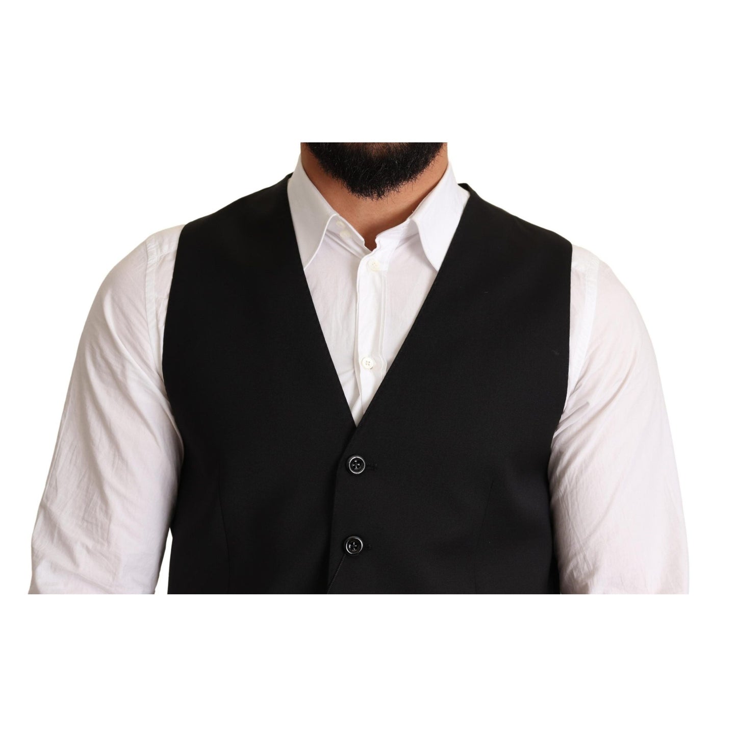 Dolce & Gabbana Black Wool Formal Waistcoat Dress