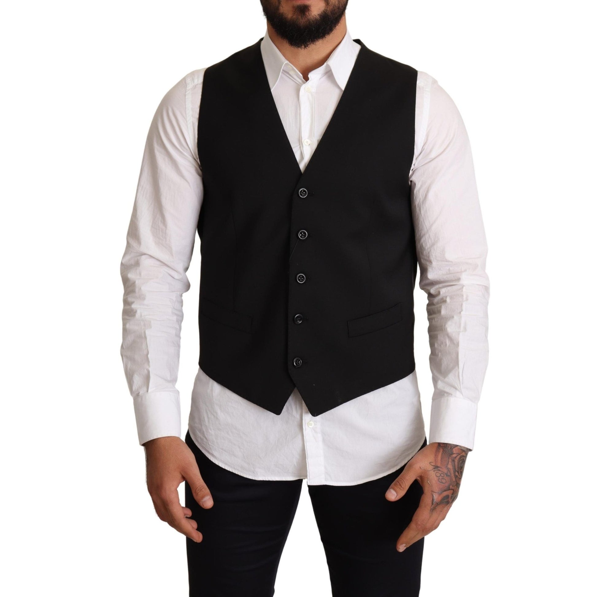 Dolce & Gabbana Black Wool Formal Waistcoat Dress