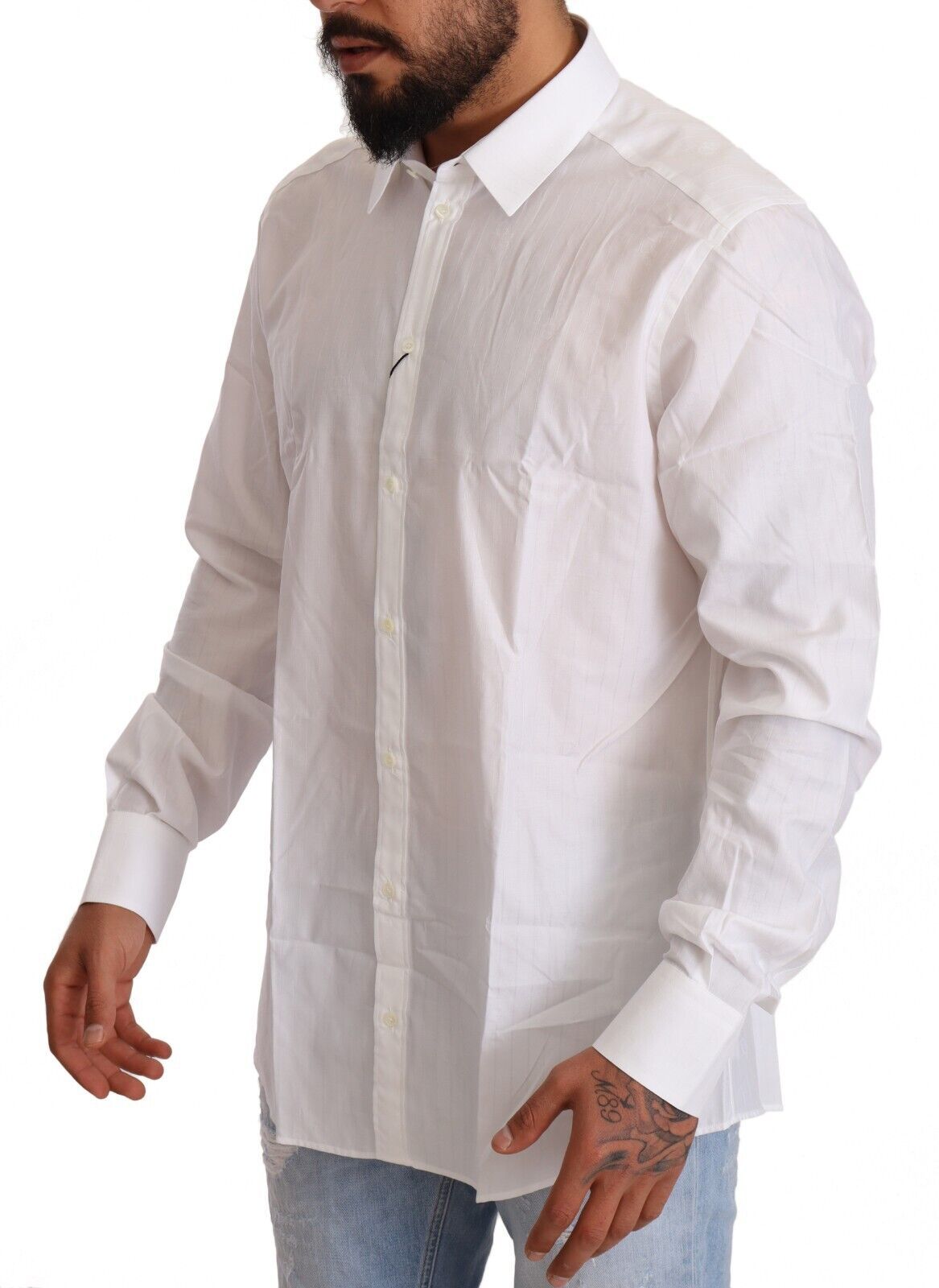 Dolce & Gabbana White Cotton Slim Fit Men MARTINI Shirt Dolce & Gabbana
