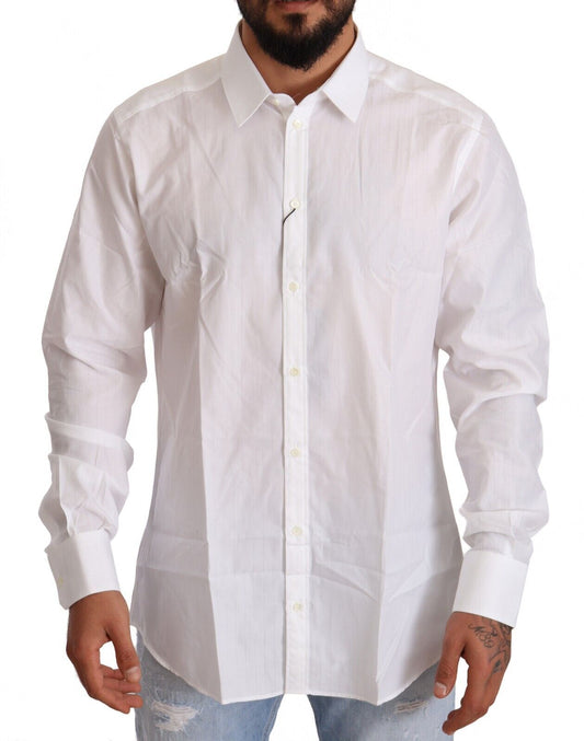 Dolce & Gabbana White Cotton Slim Fit Men MARTINI Shirt Dolce & Gabbana