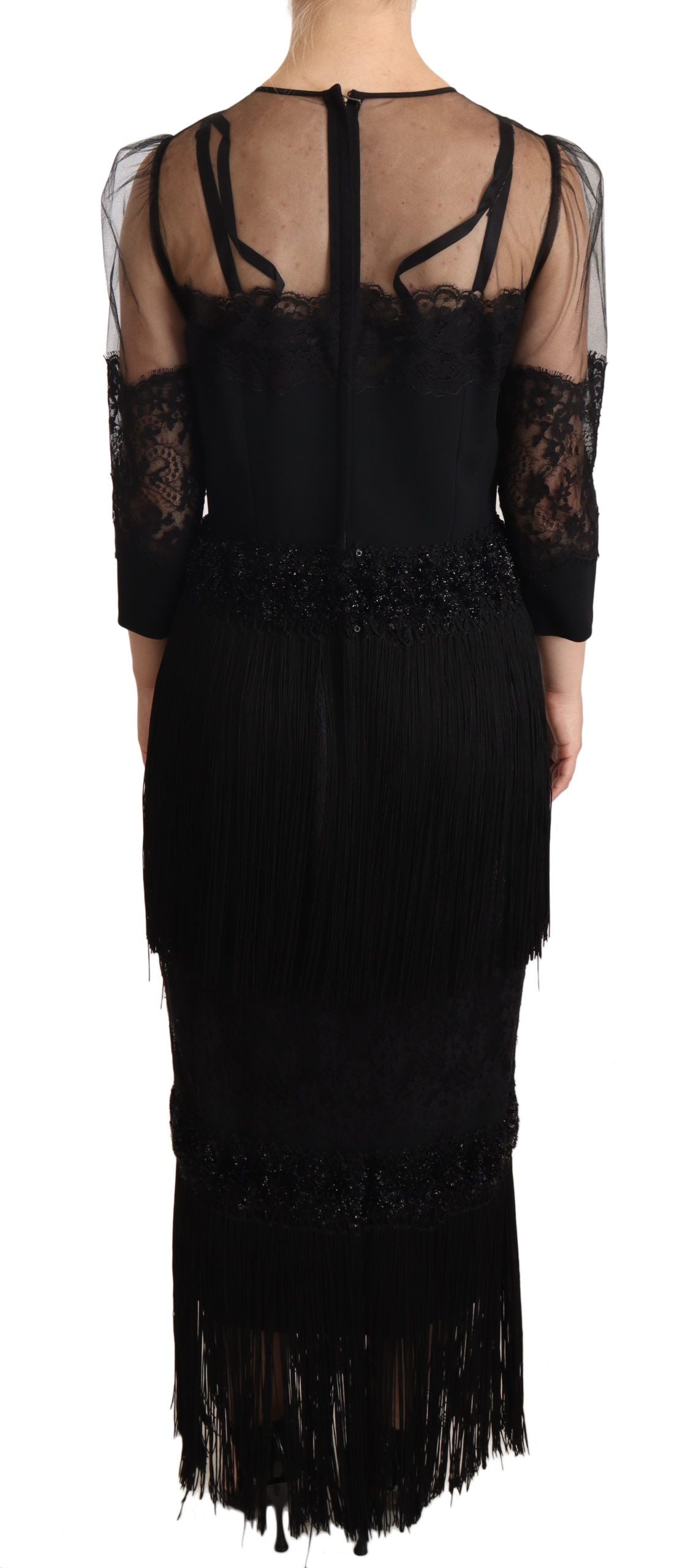 Dolce & Gabbana Black Sheer Floral Lace Crystal Maxi Dress Dolce & Gabbana