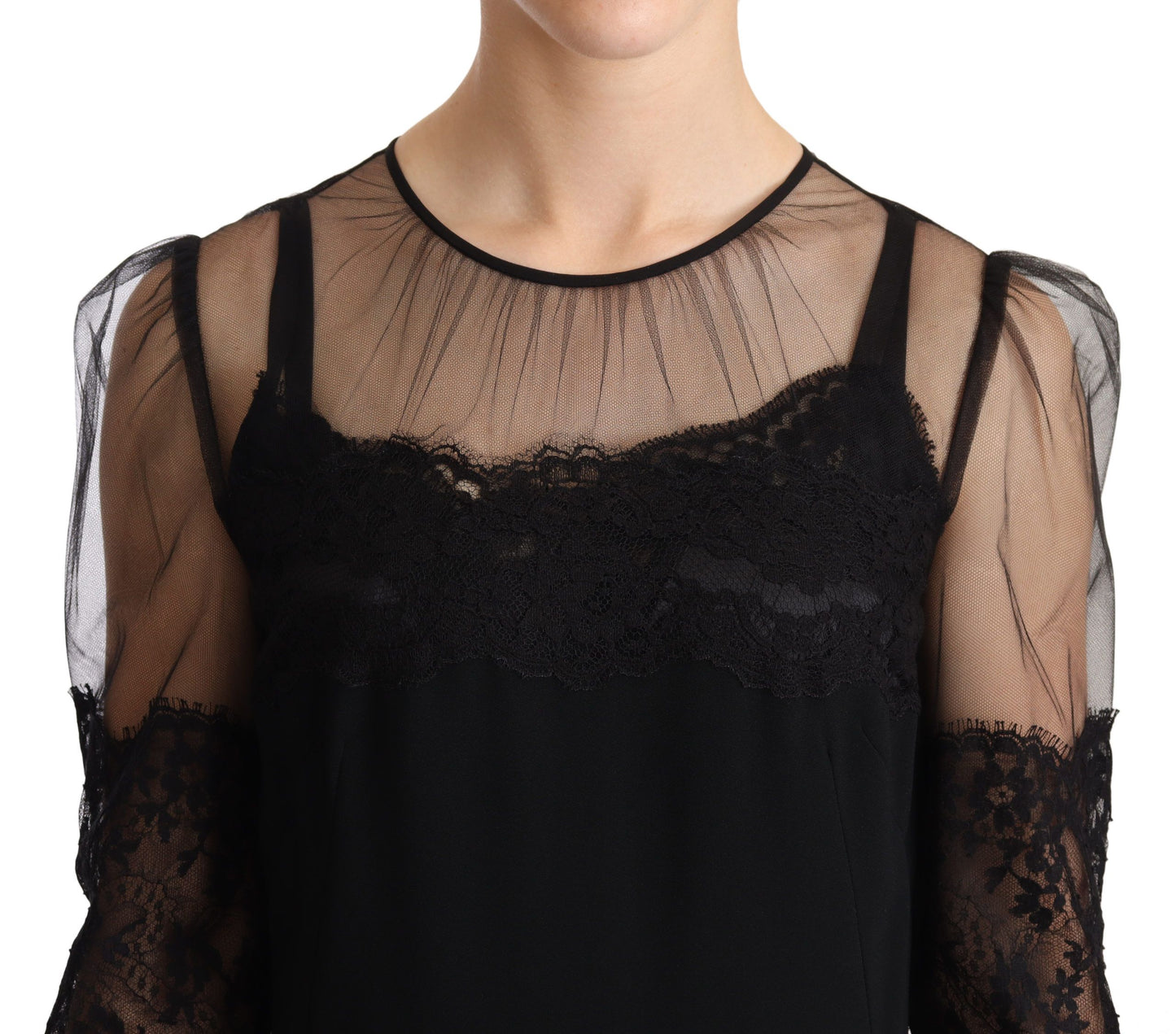 Dolce & Gabbana Black Sheer Floral Lace Crystal Maxi Dress Dolce & Gabbana