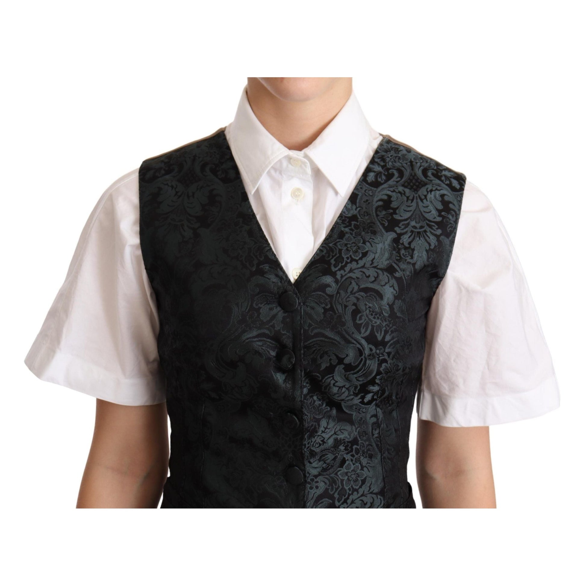 Dolce & Gabbana Black Jacquard Floral Waistcoat Vest Green Dolce & Gabbana