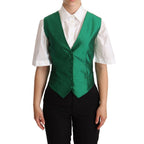 Dolce & Gabbana Green Silk Satin Sleeveless Waistcoat Vest