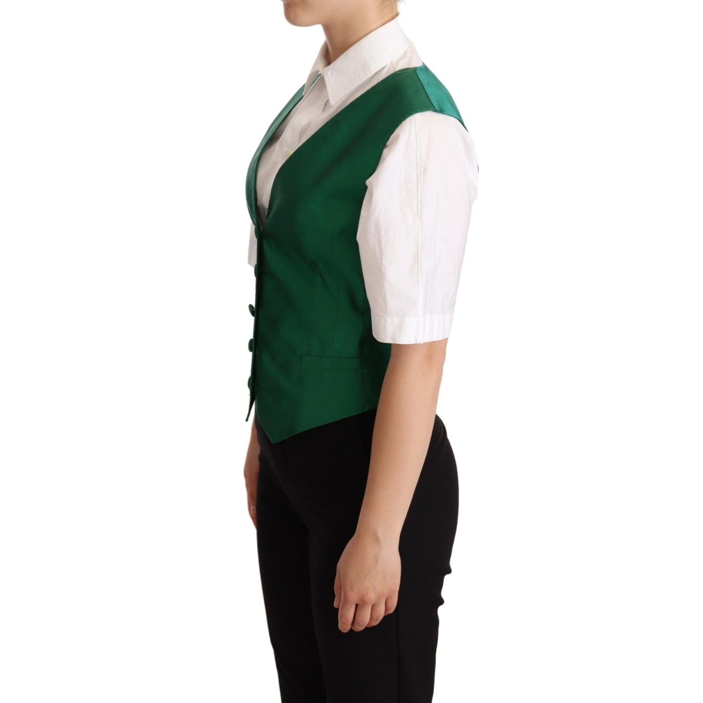 Dolce & Gabbana Green Silk Satin Sleeveless Waistcoat Vest