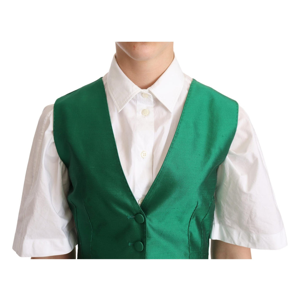 Dolce & Gabbana Green Silk Satin Sleeveless Waistcoat Vest
