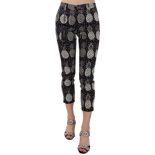Dolce & Gabbana Black Pineapple Print Skinny Capri Pants Dolce & Gabbana