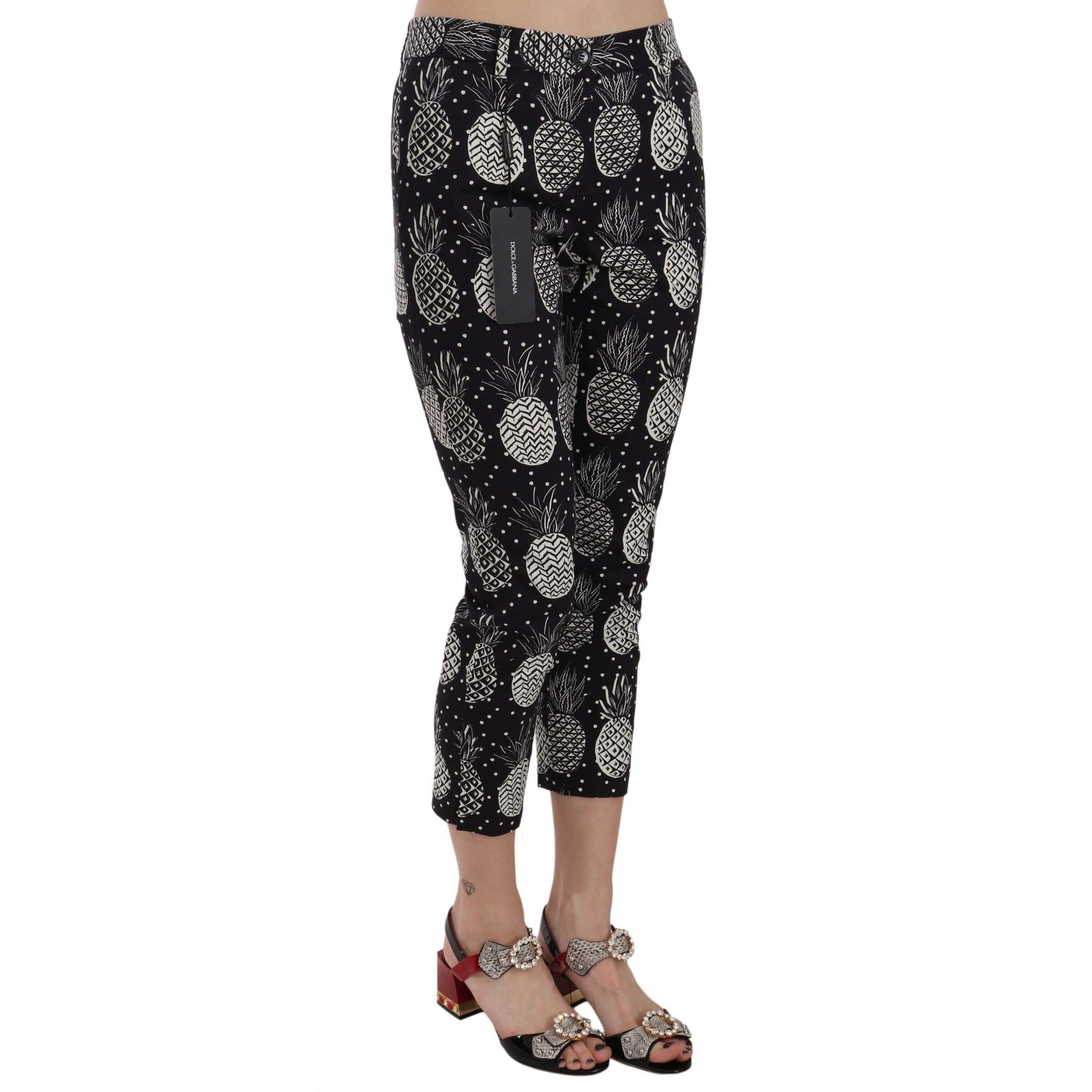 Dolce & Gabbana Black Pineapple Print Skinny Capri Pants Dolce & Gabbana