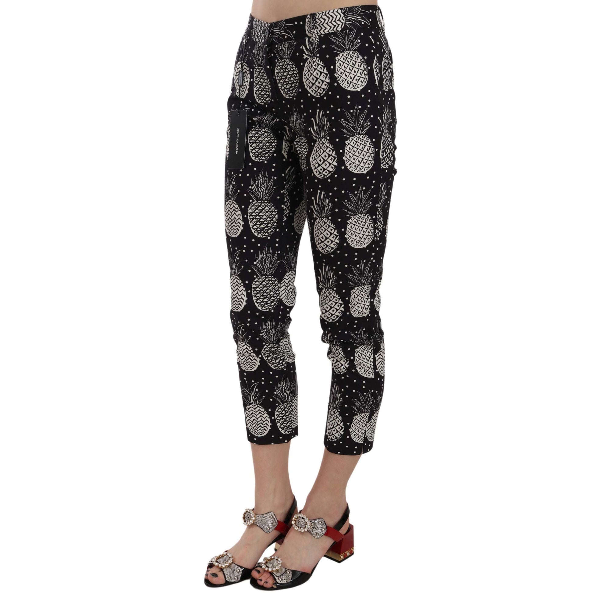 Dolce & Gabbana Black Pineapple Print Skinny Capri Pants Dolce & Gabbana