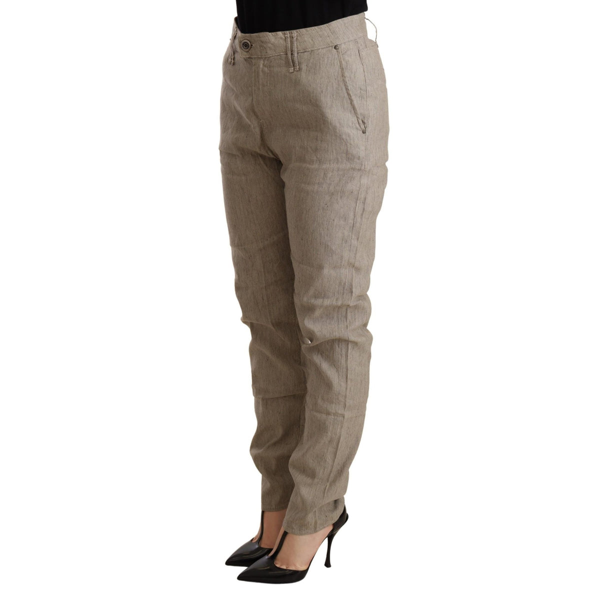 CYCLE Beige Mid Waist Casual Baggy Stretch Trouser