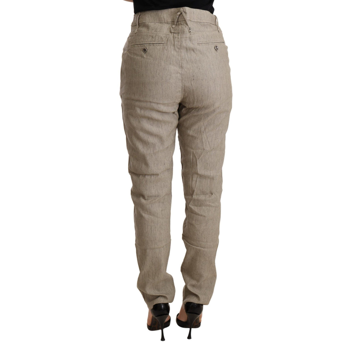 CYCLE Beige Mid Waist Casual Baggy Stretch Trouser