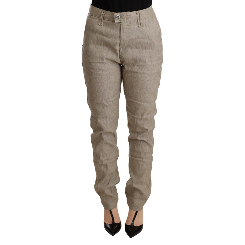 CYCLE Beige Mid Waist Casual Baggy Stretch Trouser