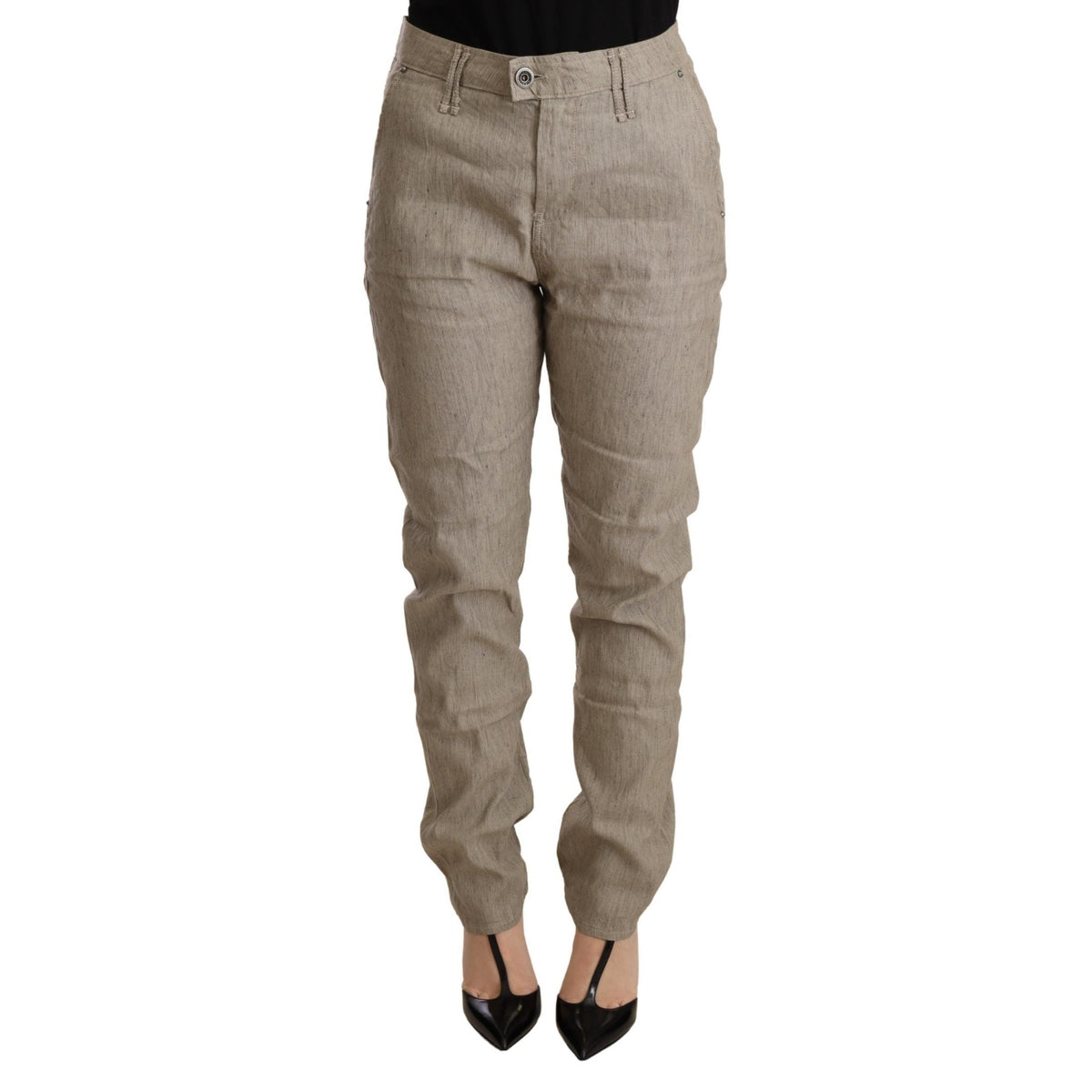 CYCLE Beige Mid Waist Casual Baggy Stretch Trouser