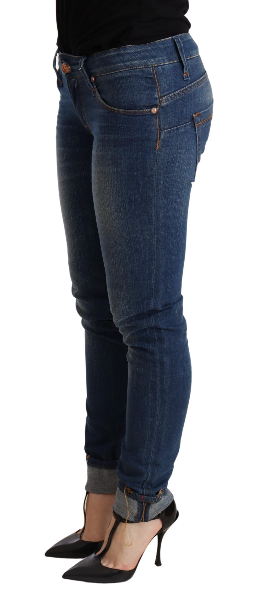 Acht Blue Washed Low Waist Skinny Denim Jeans Pant Acht