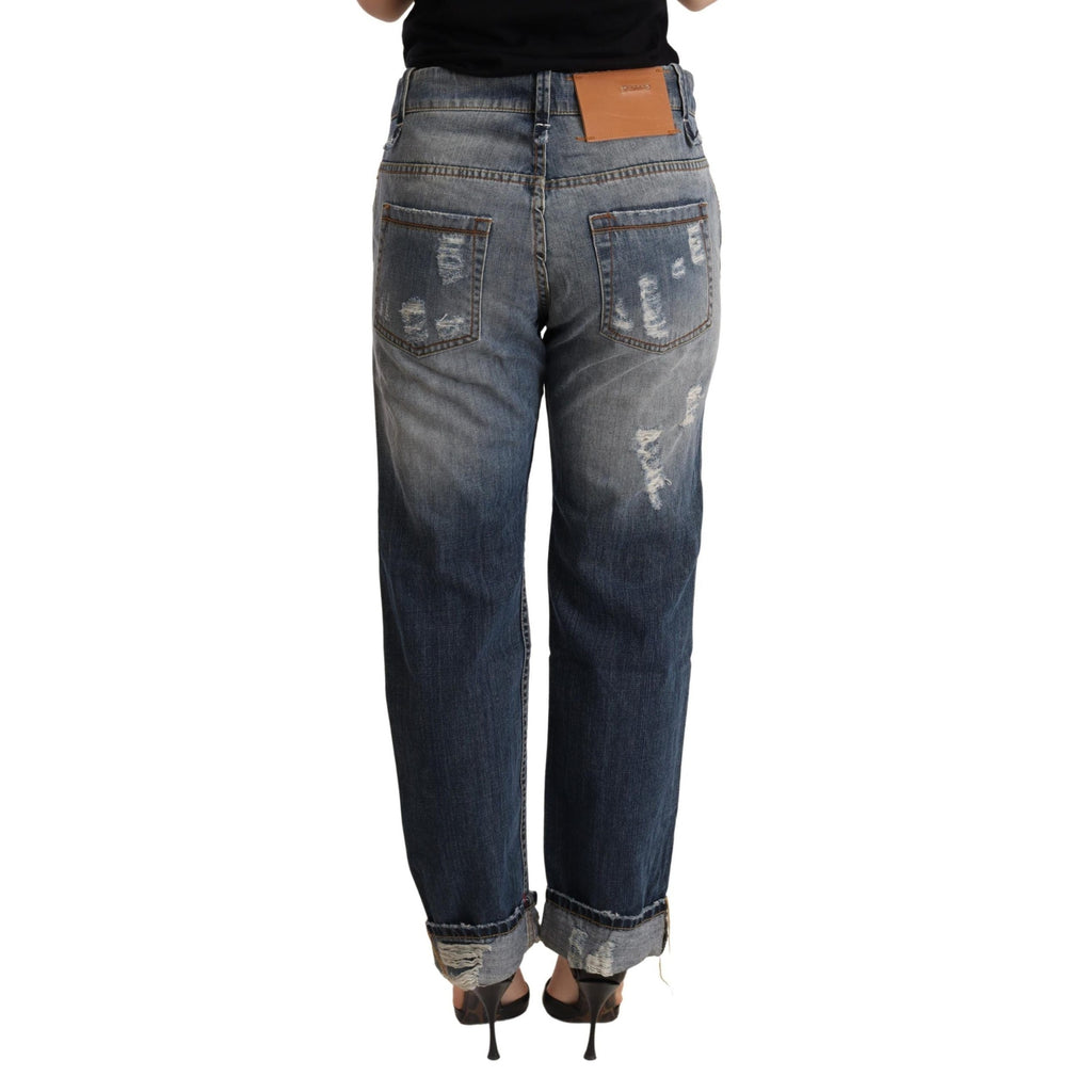 Acht Blue Tattered Mid Waist Straight Denim Trouser