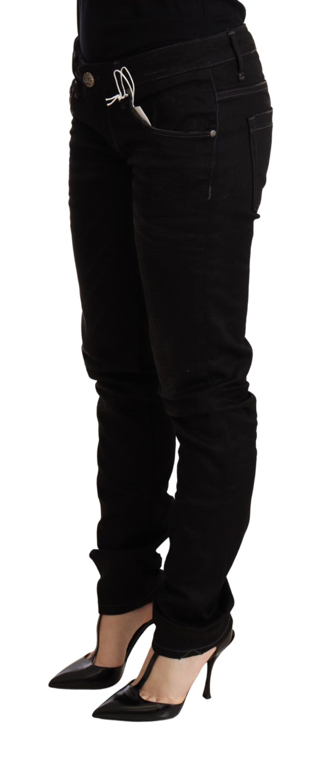 Acht Black Low Waist Skinny Denim Cotton Trouser Acht