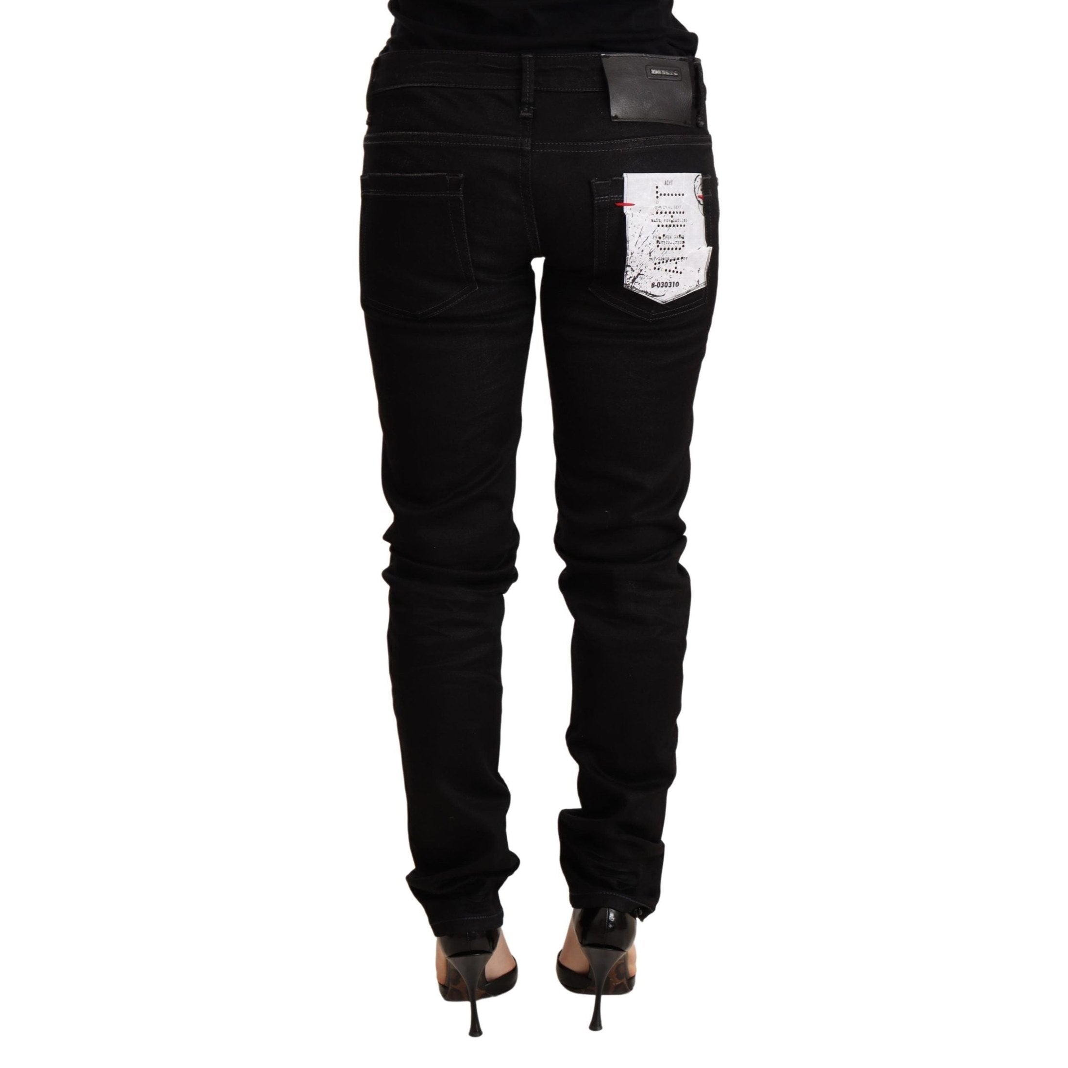 Acht Black Low Waist Skinny Denim Cotton Trouser