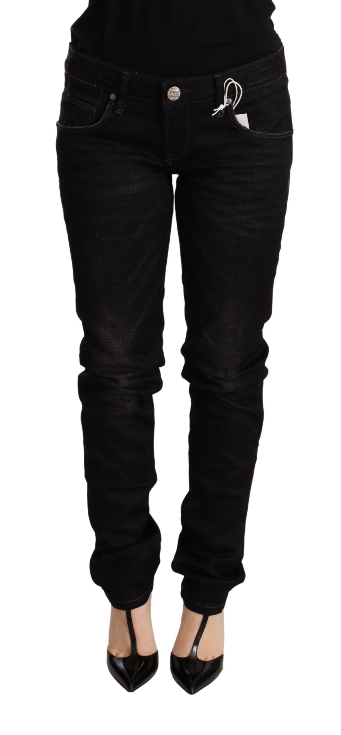 Acht Black Low Waist Skinny Denim Cotton Trouser Acht