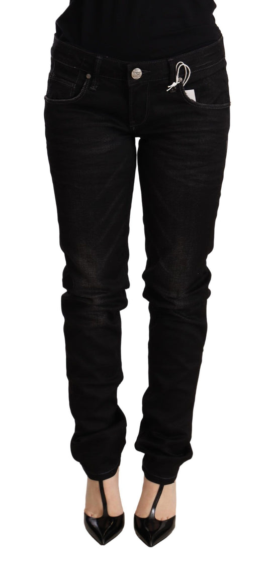 Acht Black Low Waist Skinny Denim Cotton Trouser Acht