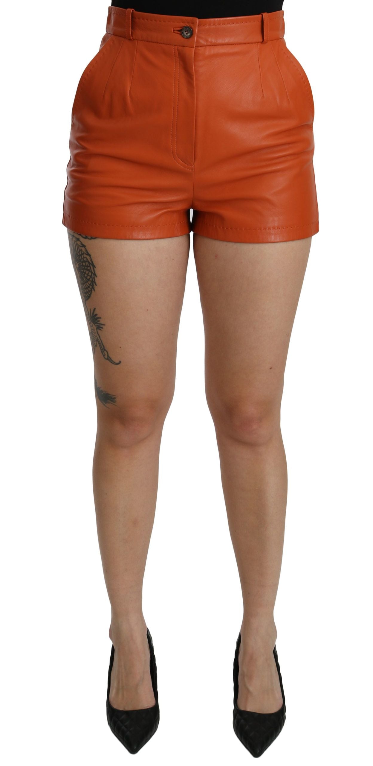 Dolce & Gabbana Orange Leather High Waist Hot Pants Shorts Dolce & Gabbana