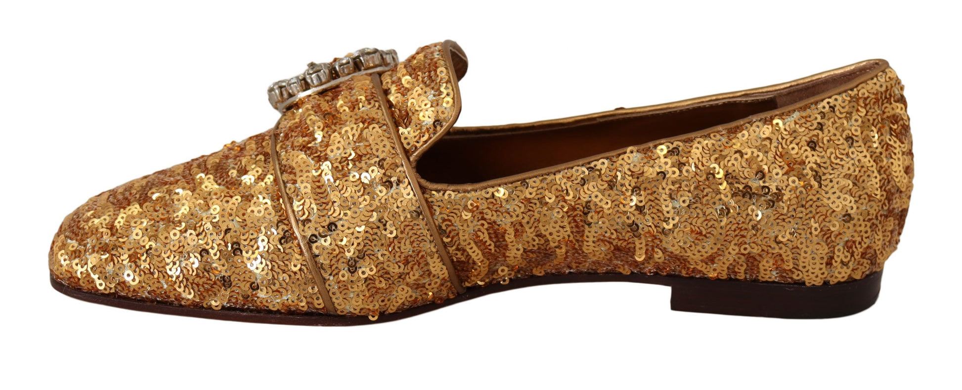 Dolce & Gabbana Gold Sequin Crystal Flat Women Loafers Shoes Dolce & Gabbana