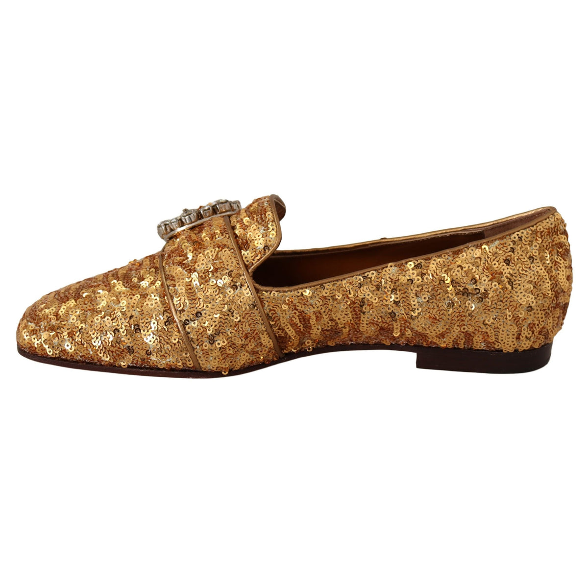Dolce & Gabbana Gold Sequin Crystal Flat Women Loafers Shoes