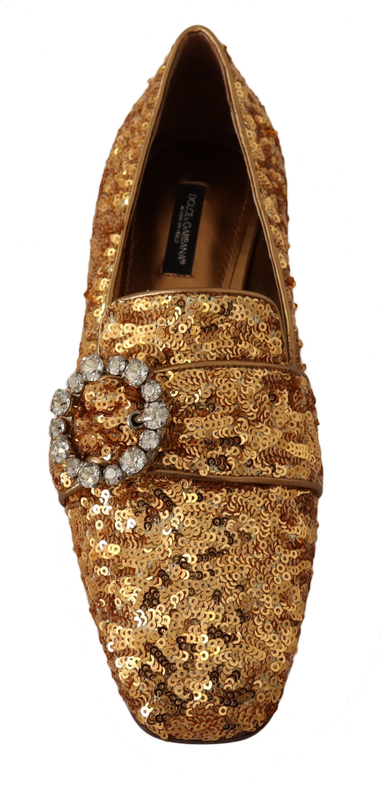Dolce & Gabbana Gold Sequin Crystal Flat Women Loafers Shoes Dolce & Gabbana