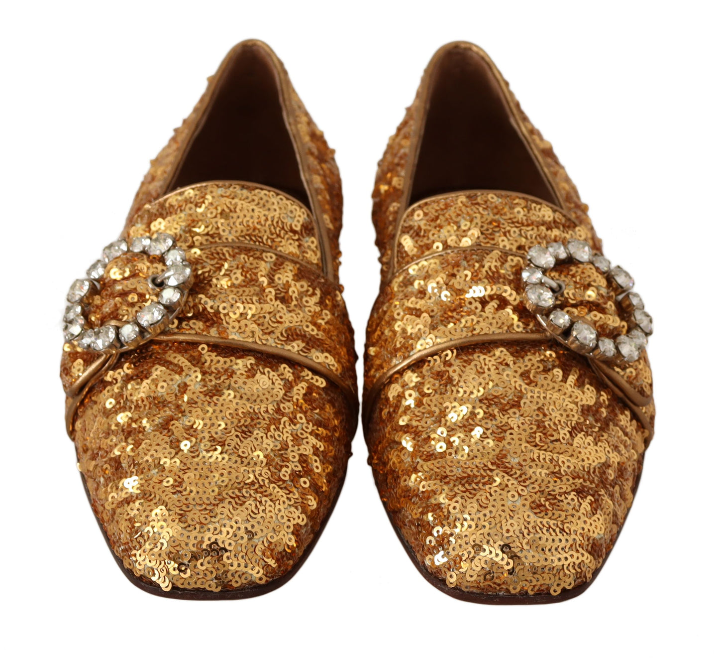 Dolce & Gabbana Gold Sequin Crystal Flat Women Loafers Shoes Dolce & Gabbana