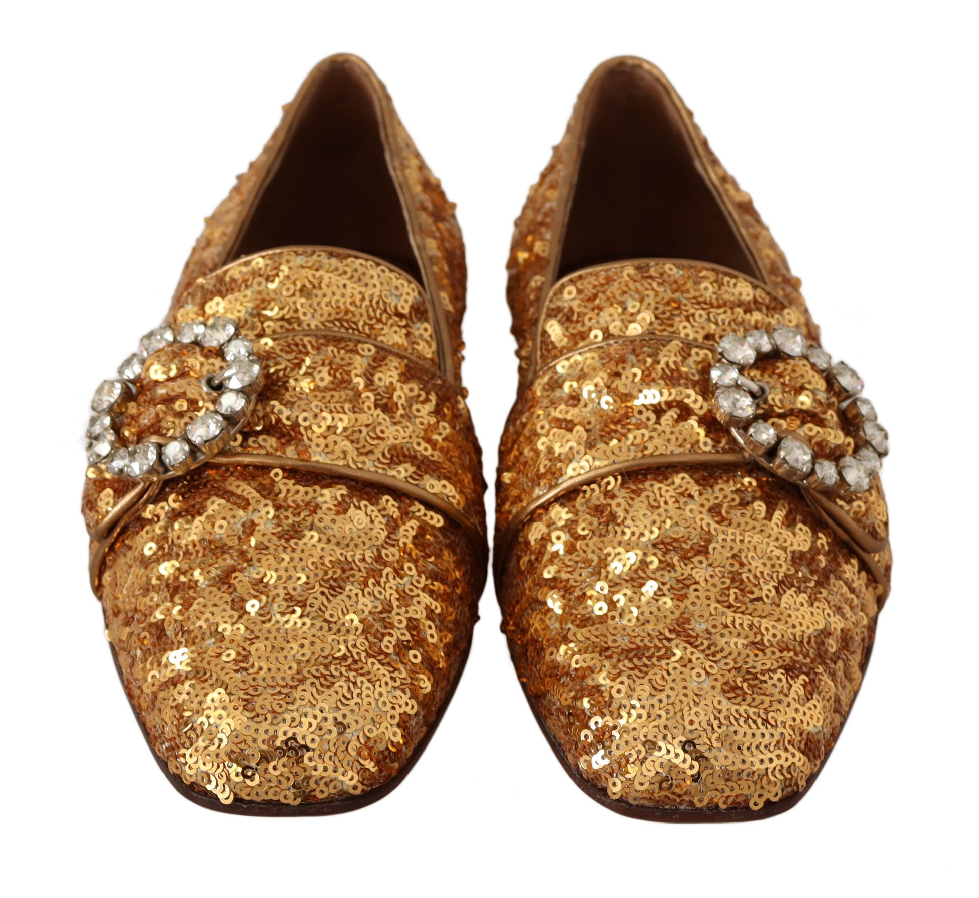 Dolce & Gabbana Gold Sequin Crystal Flat Women Loafers Shoes Dolce & Gabbana