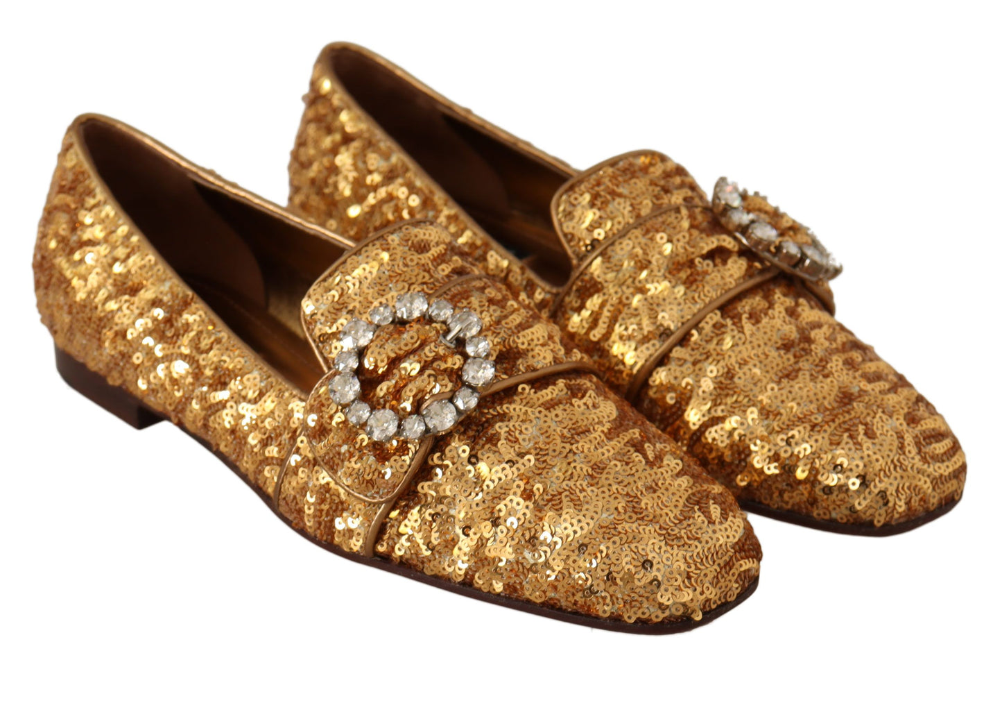 Dolce & Gabbana Gold Sequin Crystal Flat Women Loafers Shoes Dolce & Gabbana