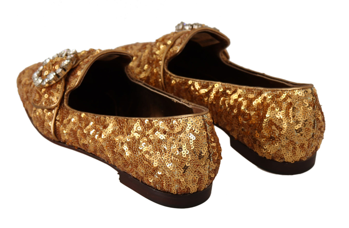 Dolce & Gabbana Gold Sequin Crystal Flat Women Loafers Shoes Dolce & Gabbana