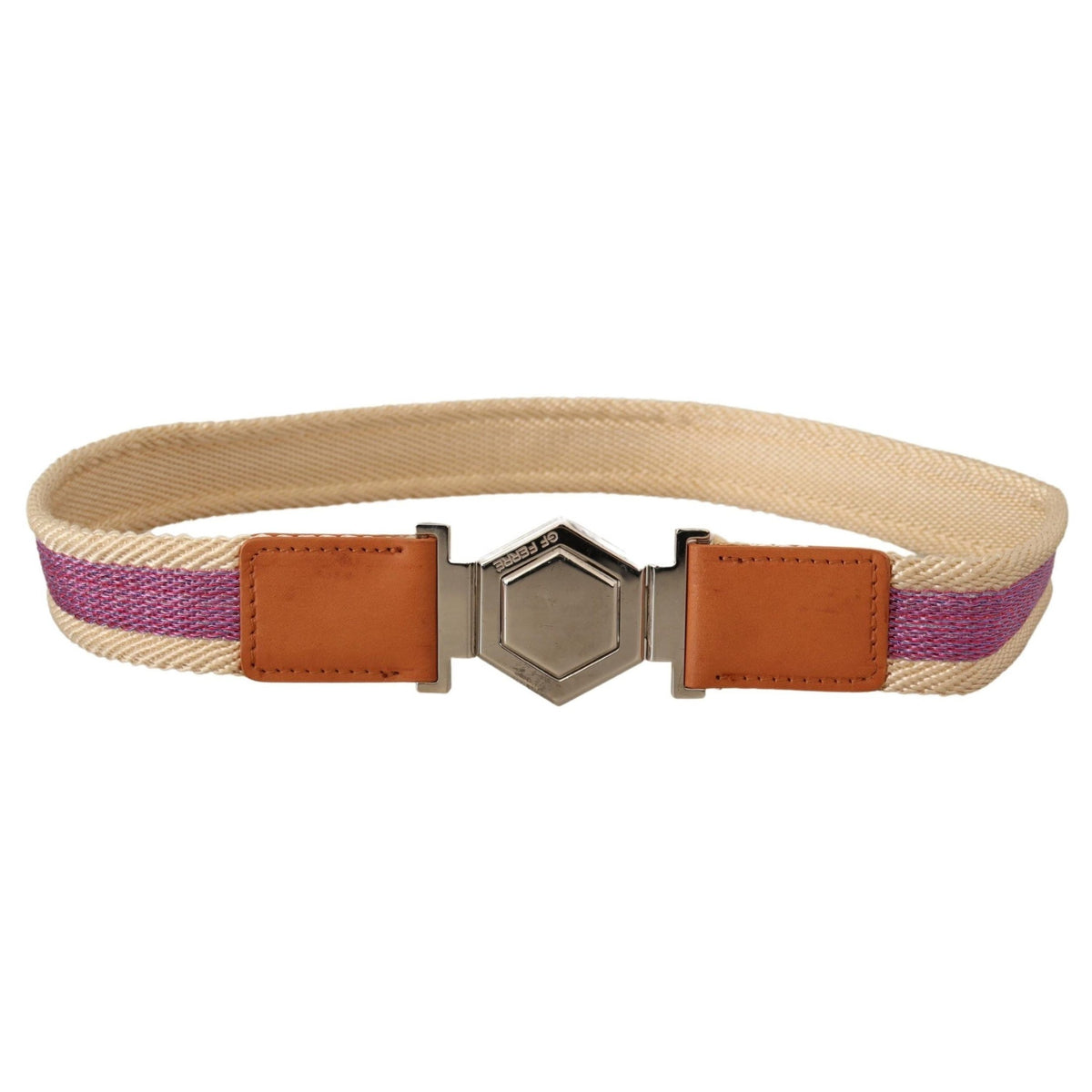 GF Ferre Multicolor Leather Silver Hexagon Logo Buckle Belt