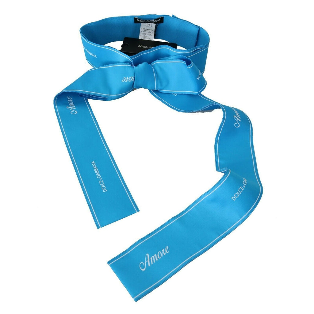 Dolce & Gabbana Blue Waist Ribbon Wide Bow Belt