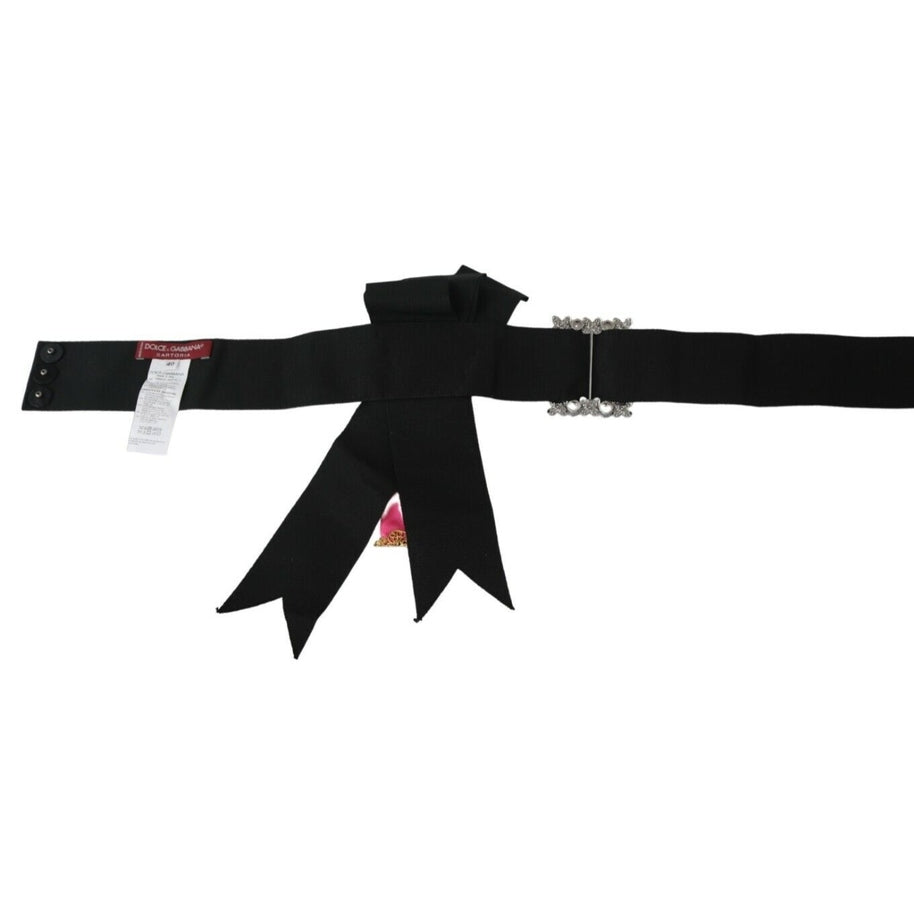 Dolce & Gabbana Black Pink Flower Brooch Crystals Cotton Belt