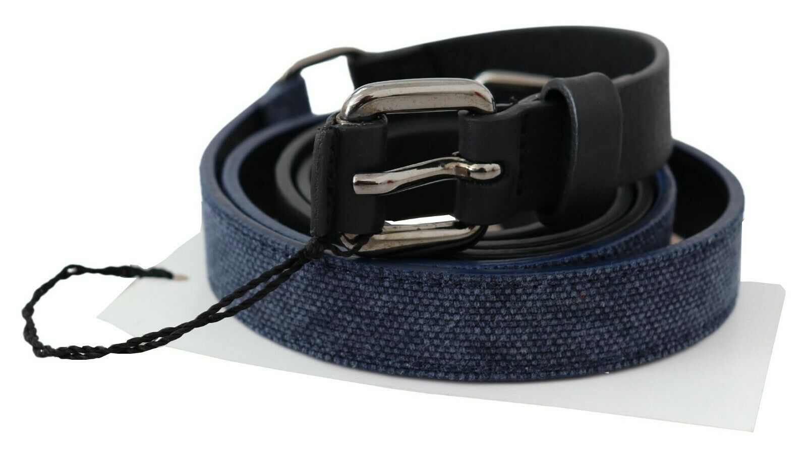 Costume National Black Blue Leather Silver Logo Belt Costume National
