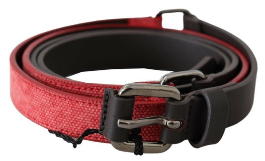 Costume National Red Brown Leather Silver Logo Buckle Waist Belt Costume National