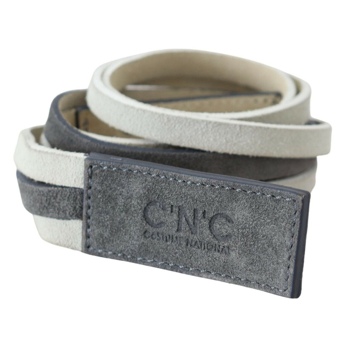 Costume National White Velvet Square Logo Design Waist Belt