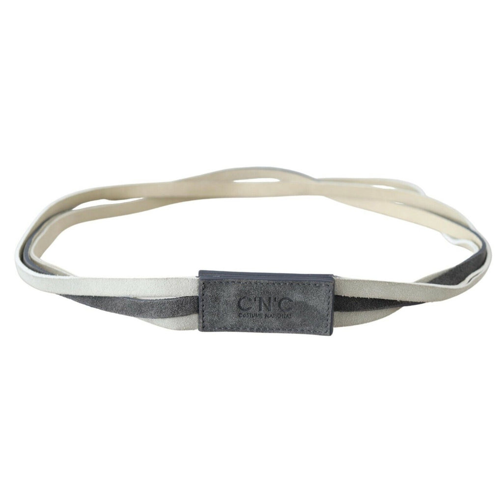 Costume National White Velvet Square Logo Design Waist Belt