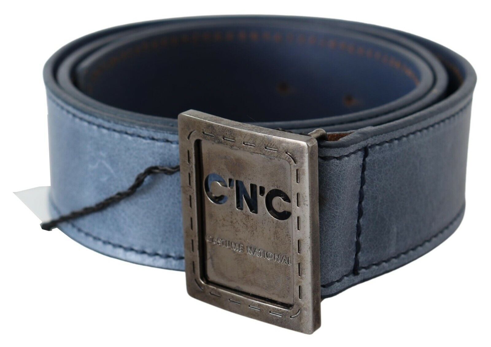 Costume National Blue Normal Leather Logo Buckle Belt Costume National