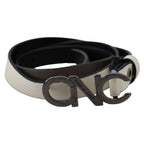 Costume National White Black Leather Letter Logo Buckle Belt