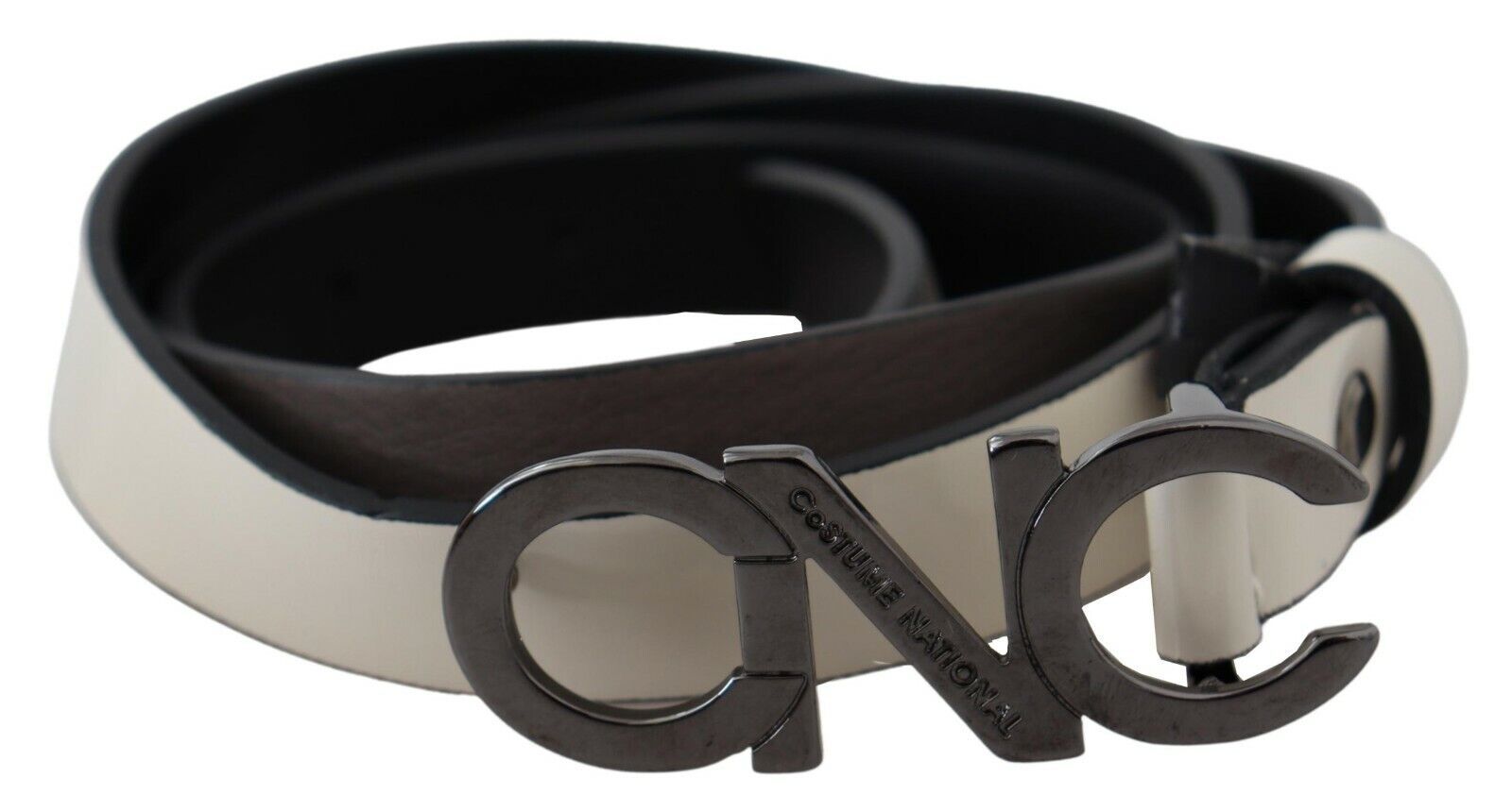 Costume National White Black Leather Letter Logo Buckle Belt Costume National