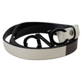 Costume National White Black Leather Letter Logo Buckle Belt