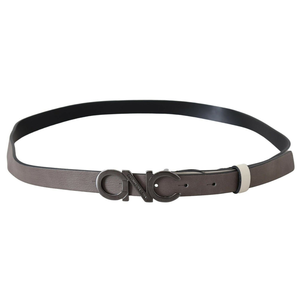 Costume National White Black Leather Letter Logo Buckle Belt