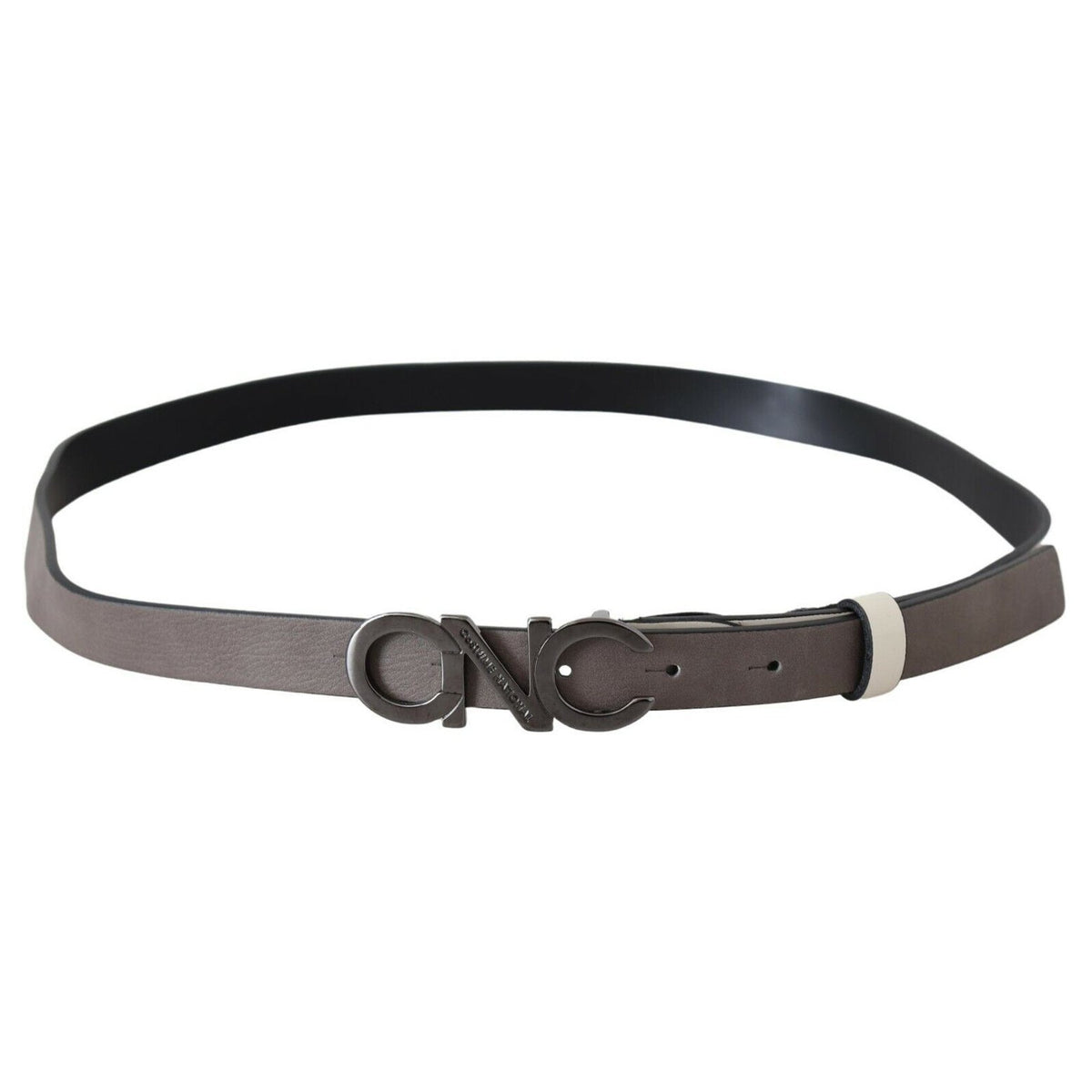 Costume National White Black Leather Letter Logo Buckle Belt